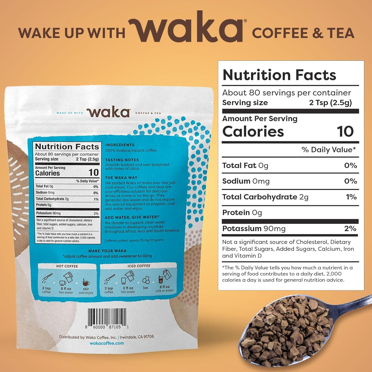 Closeup of freeze-dried granules from Waka coffee highlighting texture and flavor capture