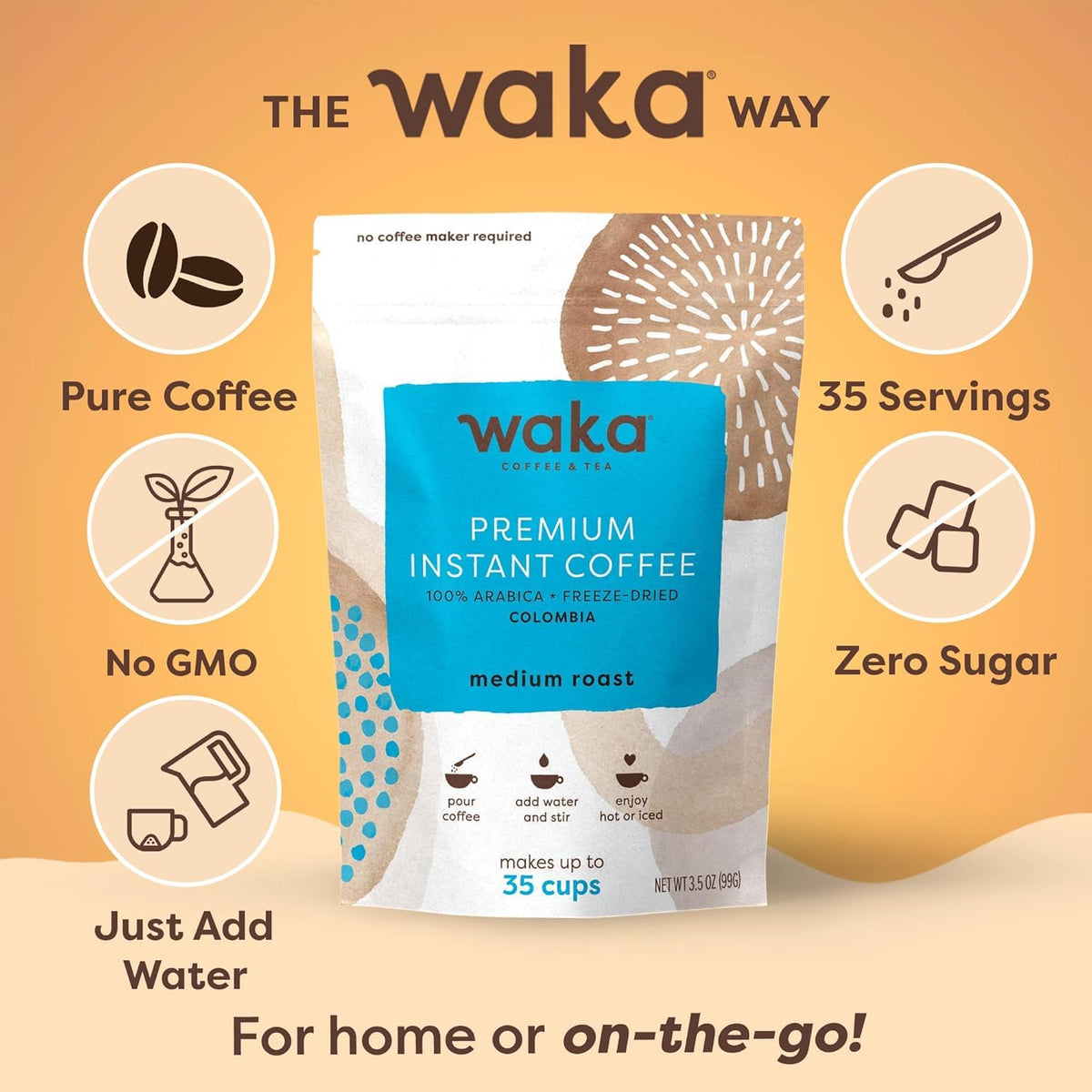 Hot and iced coffee in a cup using Waka Instant Coffee, illustrating versatility