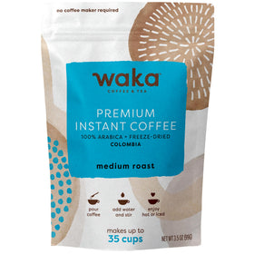 Waka Instant Coffee medium roast bag displayed for home brewing, showcasing packaging and aroma