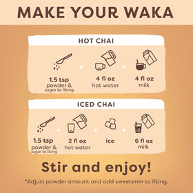 Waka Dirty Chai hot and iced serve, customizable with milk and sweetener
