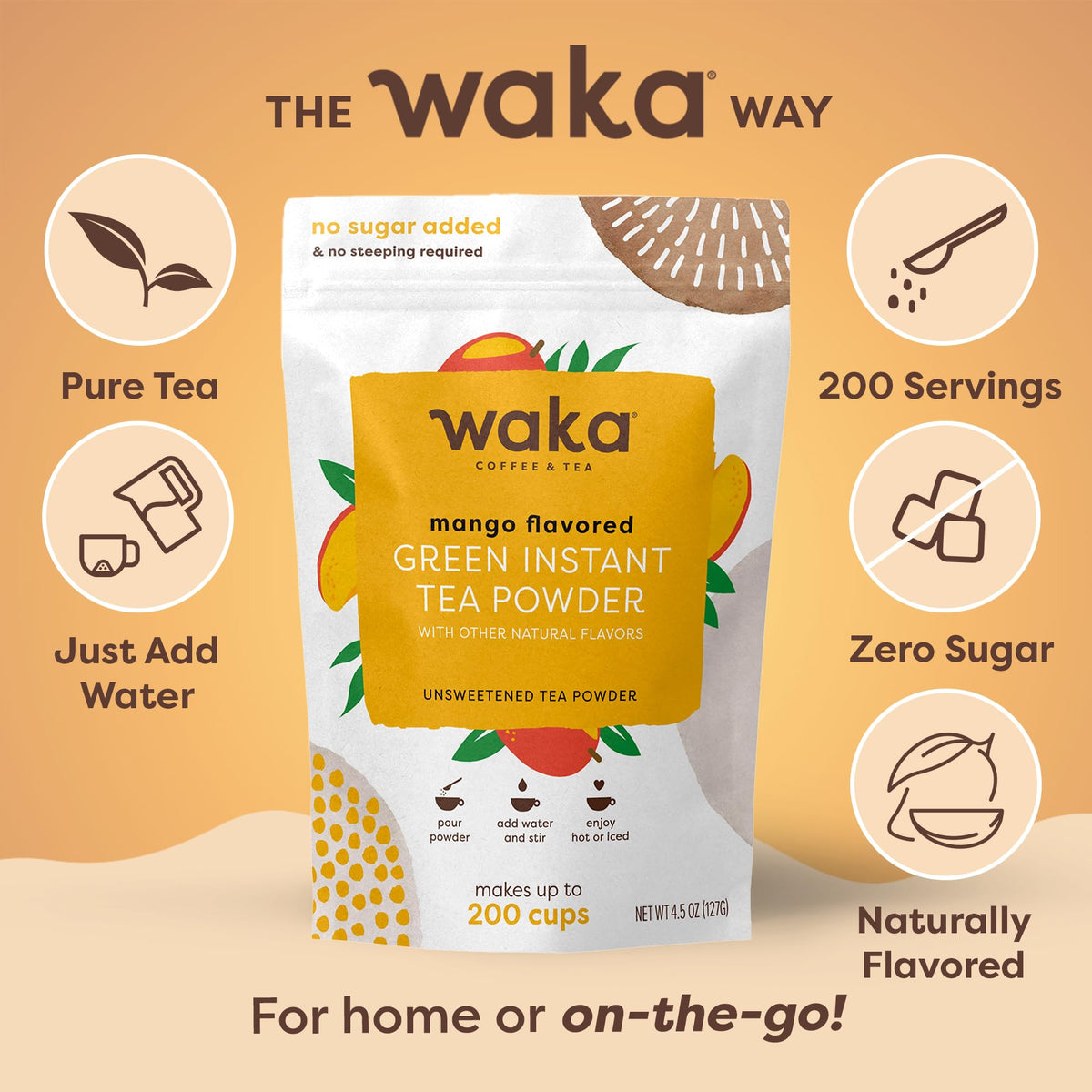 Waka Green Tea Mango instant mix dissolves quickly in beverages