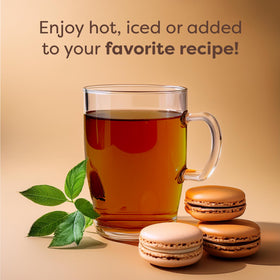 Hot tea in a mug prepared with Waka Earl Grey delivers bold bergamot aroma