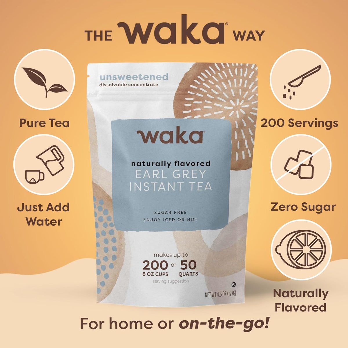 Waka Earl Grey scoop demonstrates instant powder dissolving in seconds for quick tea