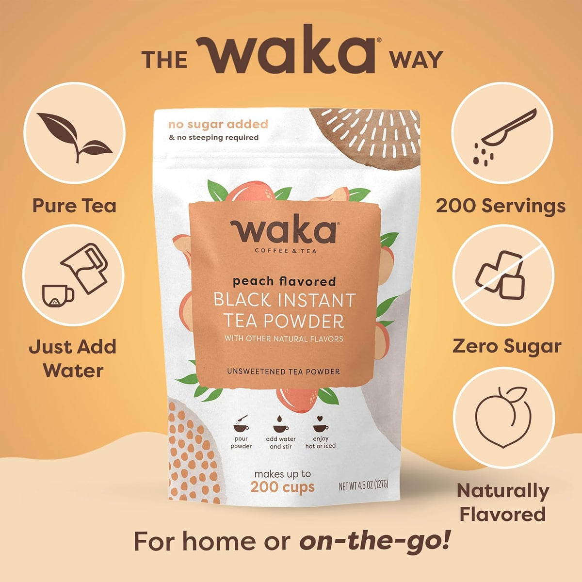 A hot peach tea made with Waka instant mix.