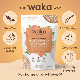 A hot peach tea made with Waka instant mix.