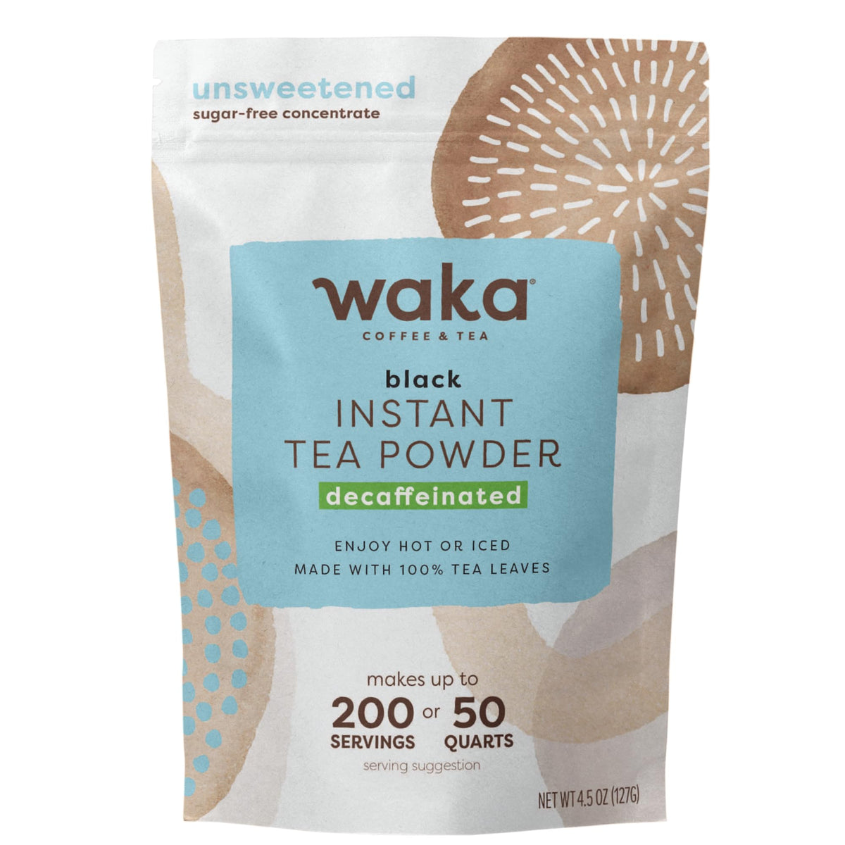 Waka Instant Black Tea pouch packaging showing compact eco design