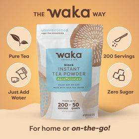 Waka Instant Black Tea powder dissolving smoothly in water for a seamless brew