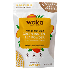 Waka Instant Green Tea Mango powder bulk pour for quick hot or iced tea