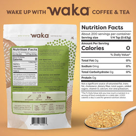 Waka Instant Green Tea Mix foil pouch close-up showing clean ingredients
