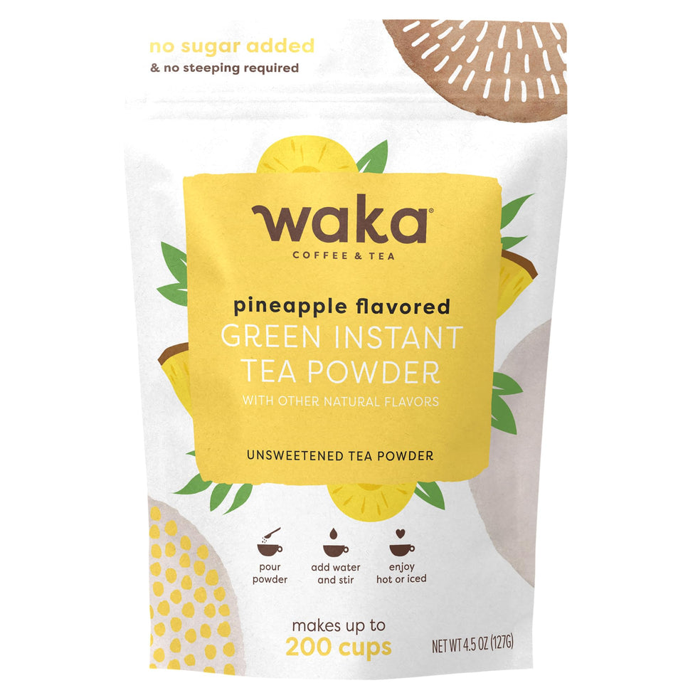 Waka Instant Green Tea Pineapple pouch front for quick bulk tea