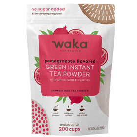 Waka Instant Green Tea Powder dissolves easily for hot or iced brews
