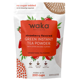 Waka Instant Green Tea Strawberry powder dissolving smoothly for hot or iced tea
