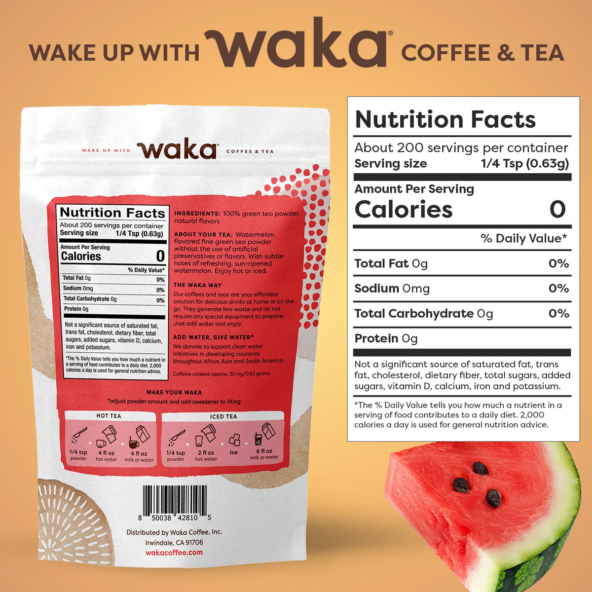 Waka Instant Green Tea Watermelon hot tea with refreshing aroma