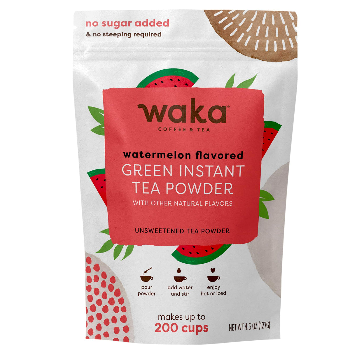 Waka Instant Green Tea Watermelon powder dissolves quickly for smooth drinks