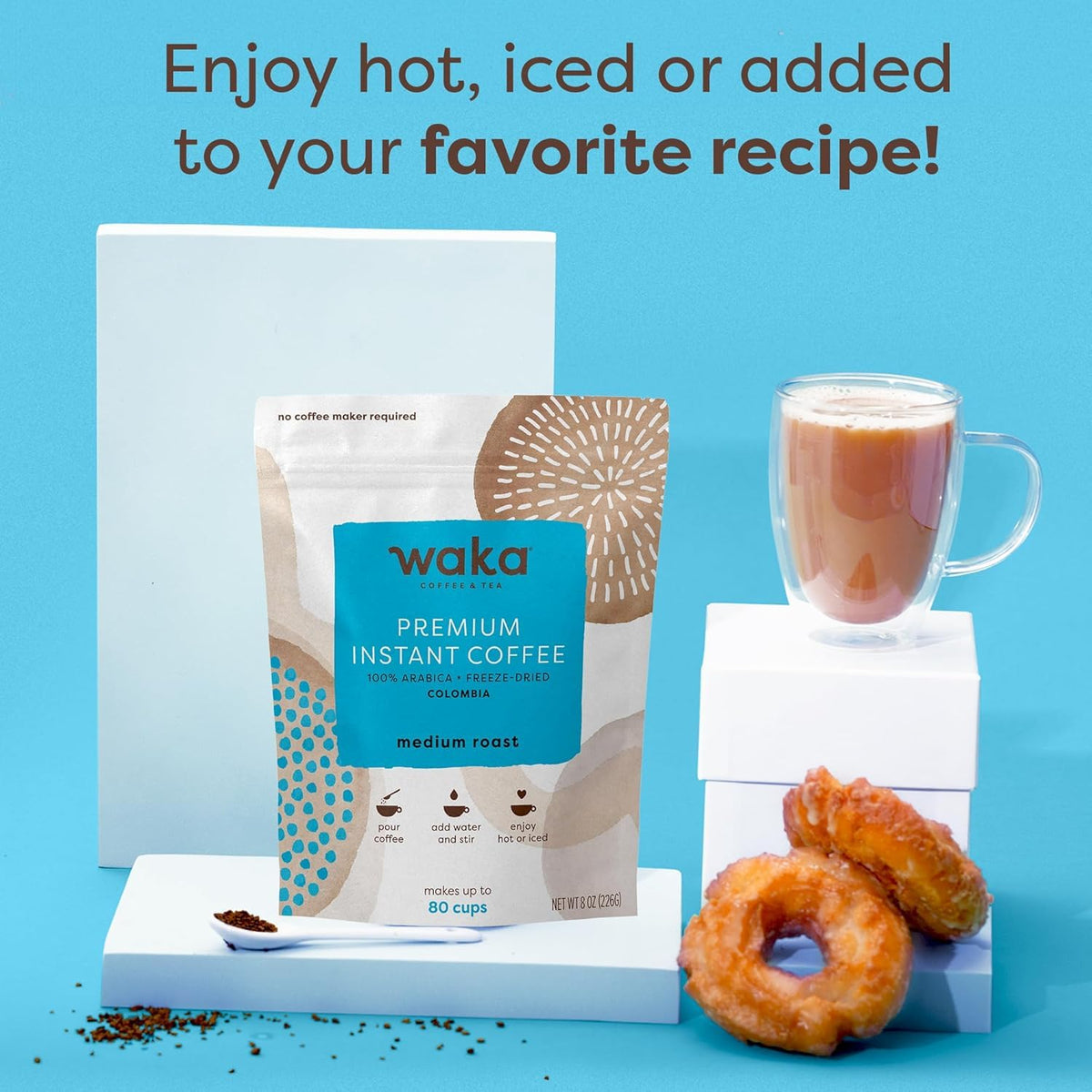 Waka Premium Instant Coffee iced glass for refreshing iced coffee