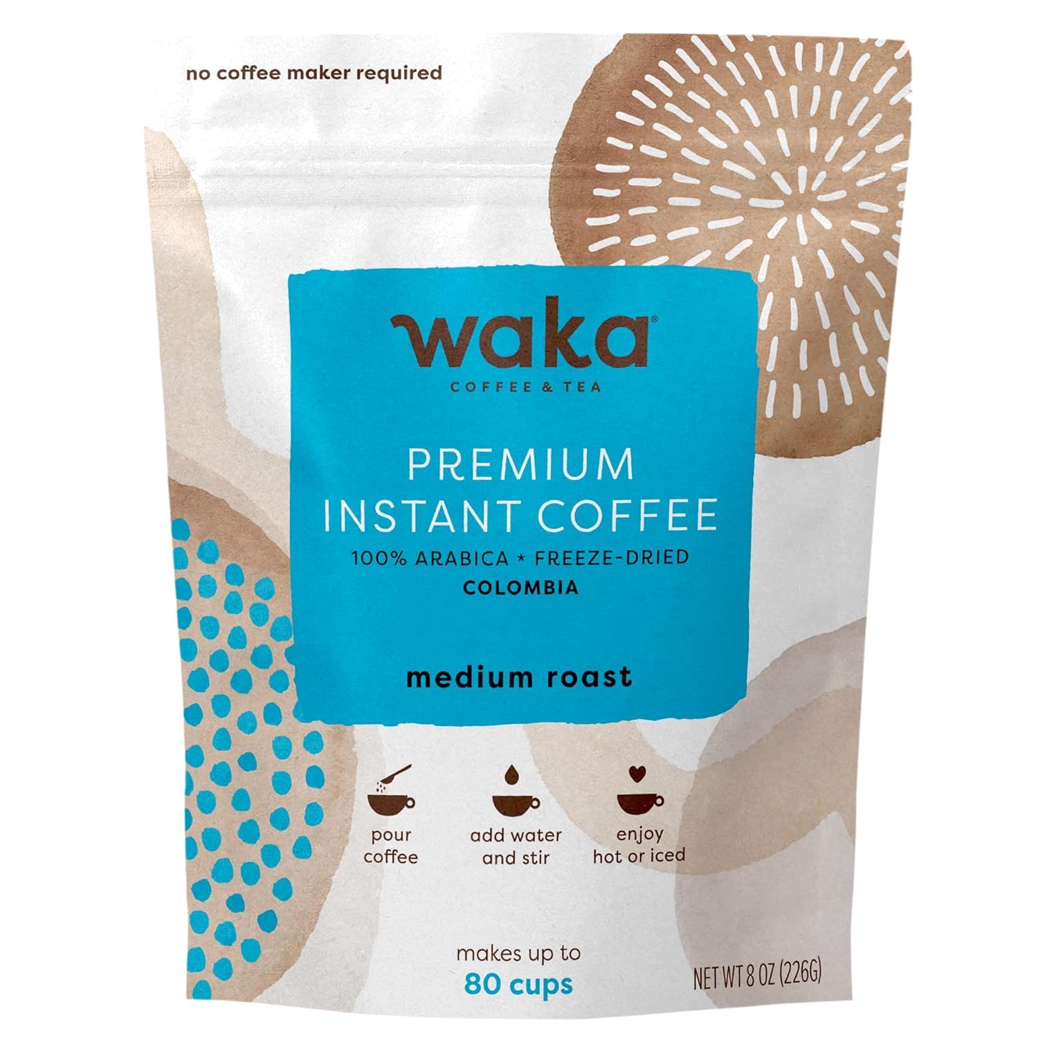 Waka Coffee Premium Instant Coffee pouch front view for quick, flavorful mornings
