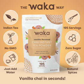 Waka Vanilla Chai powder dissolves quickly in hot water.