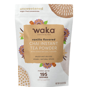 Waka Vanilla Chai tea powder pouch showing reseal for freshness.