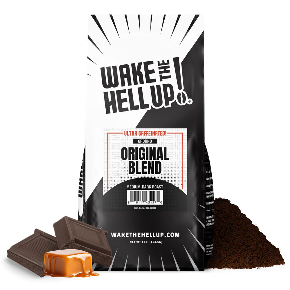 Wake The Hell Up! 1lb coffee bag with bold aroma to jumpstart busy mornings.