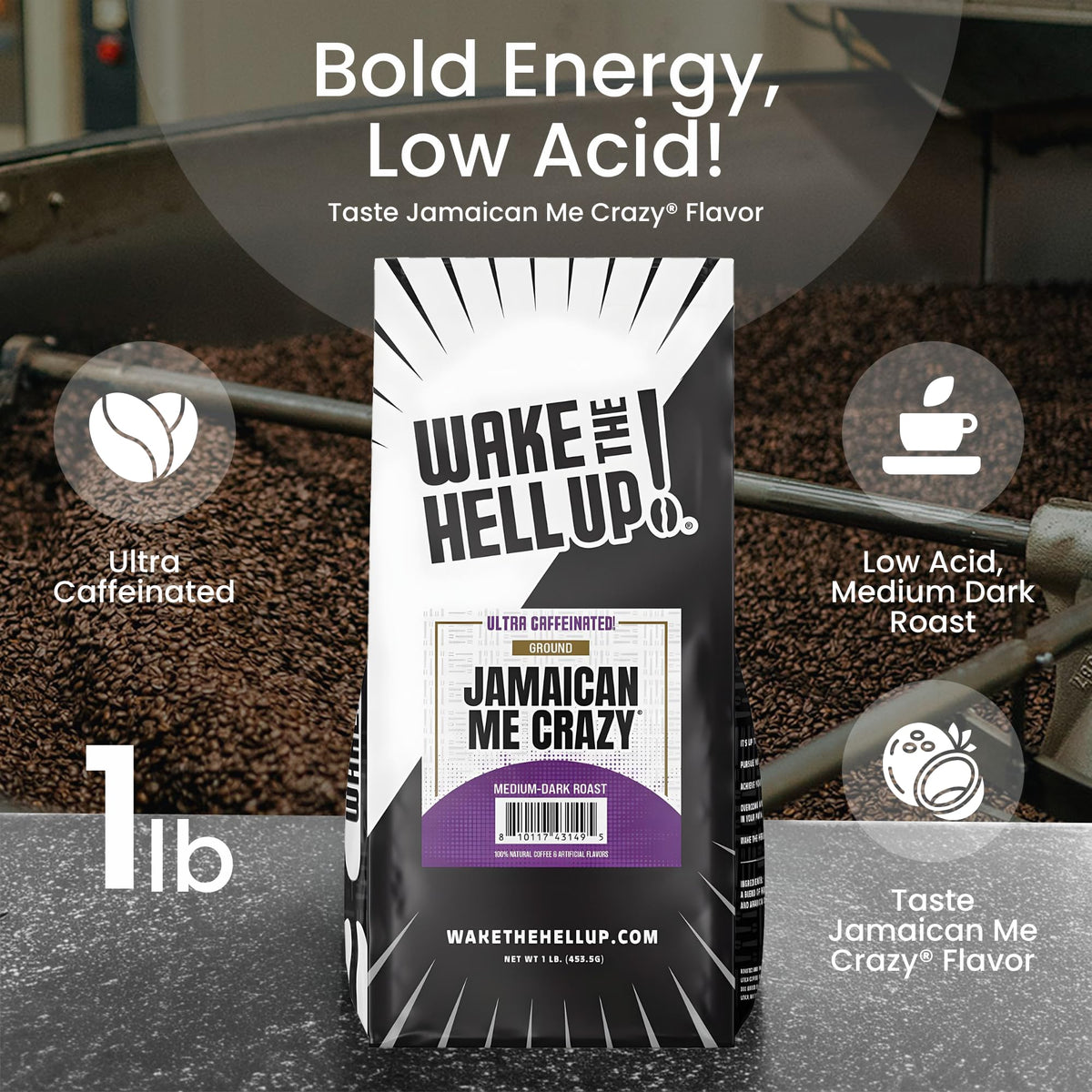 Wake The Hell Up! ground coffee aroma closeup awakens senses before brewing.