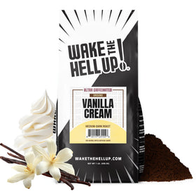 Wake The Hell Up! vanilla cream coffee bag highlighting bold aroma for mornings.