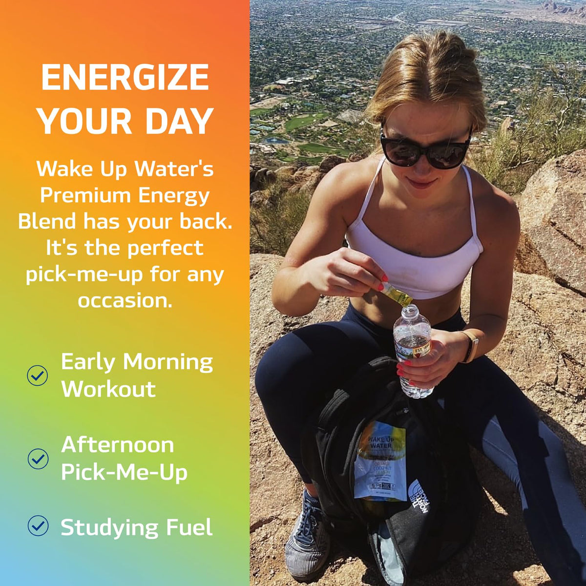 Wake Up Water citrus packet offering zesty taste with clean energy.