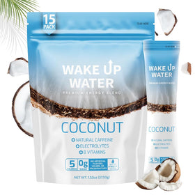 Wake Up Water Coconut packet for convenient hydration with light, tropical flavor.