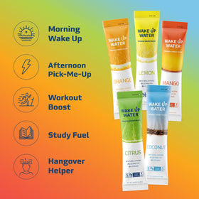 Wake Up Water lemon packet ideal for bright, invigorating hydration.