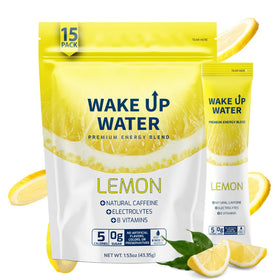 Wake Up Water lemon powder dissolves in water for a crisp, energizing start.