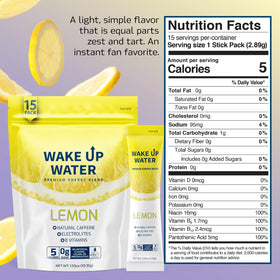 Wake Up Water travel-size packet ideal for on-the-go hydration and focus.