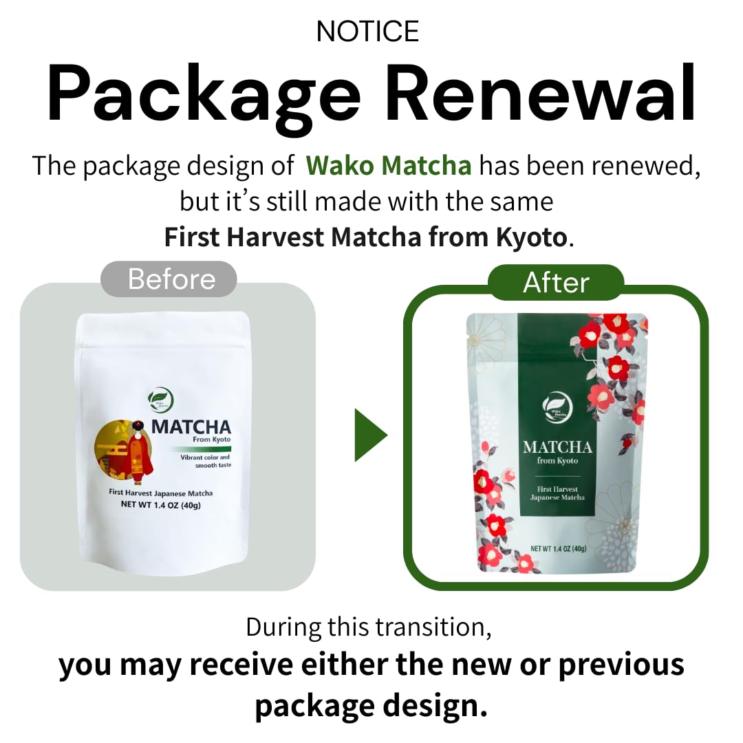 Wako Matcha ceremonial-grade powder showcases vibrant green color and pure origin.