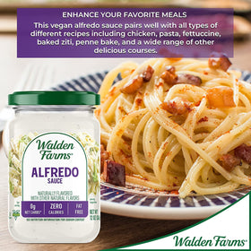 Walden Farms Alfredo sauce container back with nutrition details