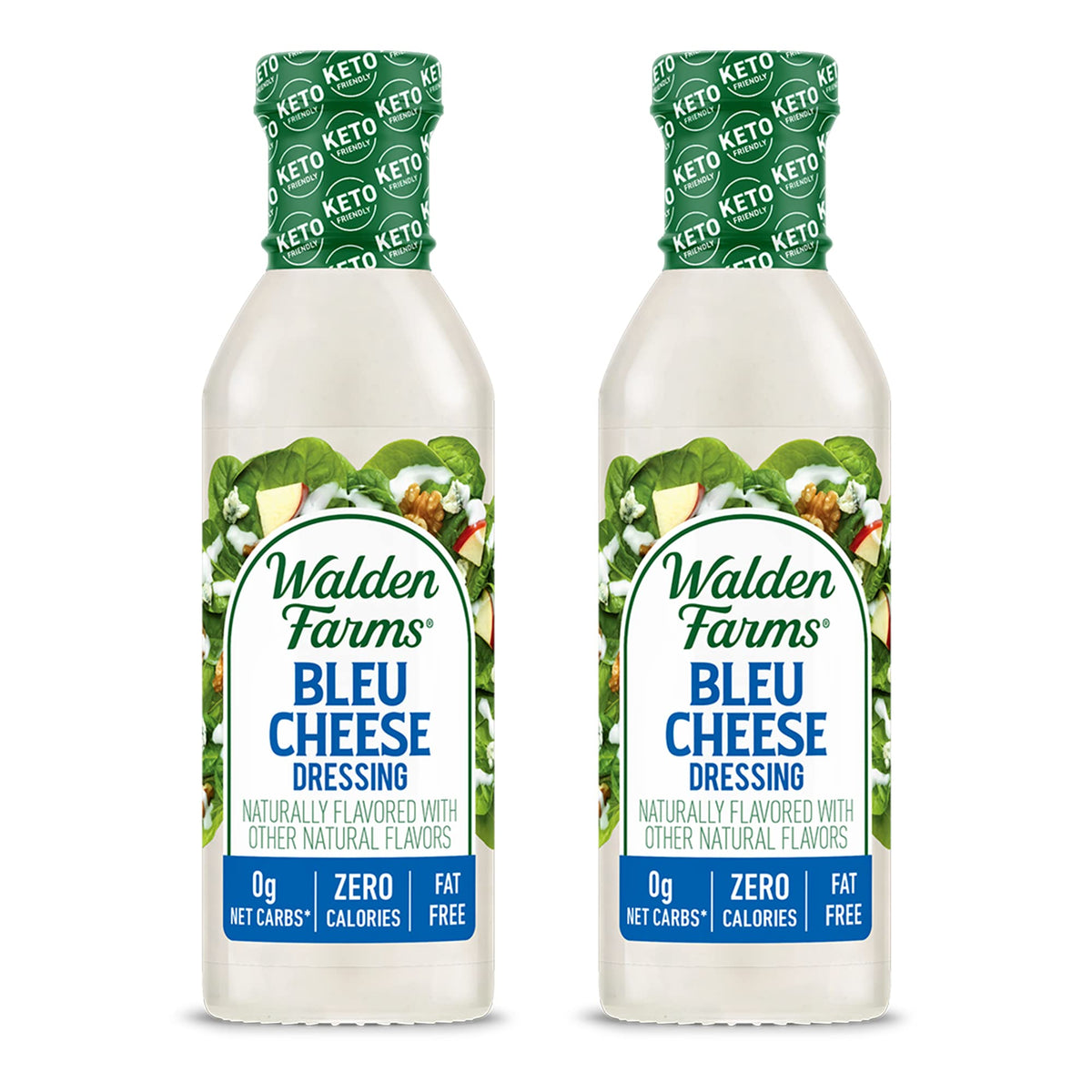 Walden Farms Bleu Cheese Dressing bottle showing calorie-free, bold flavor for salads.