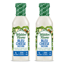Walden Farms Bleu Cheese Dressing bottle showing calorie-free, bold flavor for salads.
