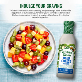Creamy Walden Farms Bleu Cheese Dressing close-up on vegetables.