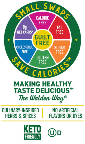 Pouring Walden Farms Bleu Cheese Dressing onto a fresh salad.