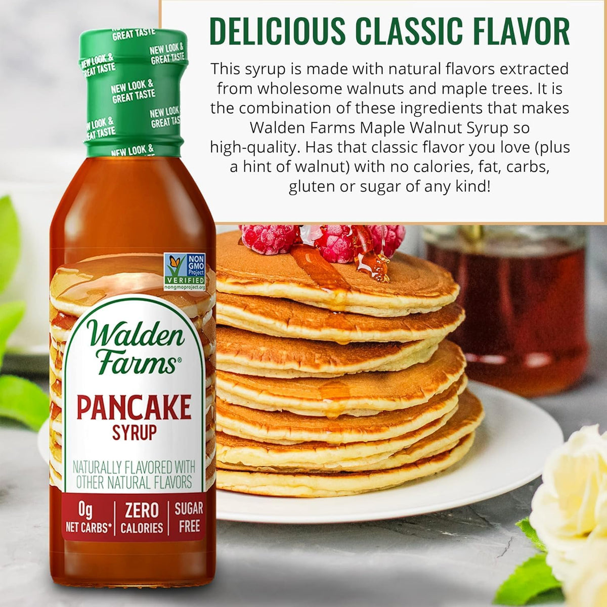 Walden Farms syrup elevating breakfast ideas like yogurt and oatmeal.