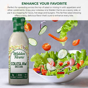 Walden Farms Coleslaw Dressing bottle showcases zero sugar and carbs.
