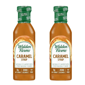 Walden Farms Caramel Syrup two-pack bottles front view, zero calories for guilt-free indulgence.