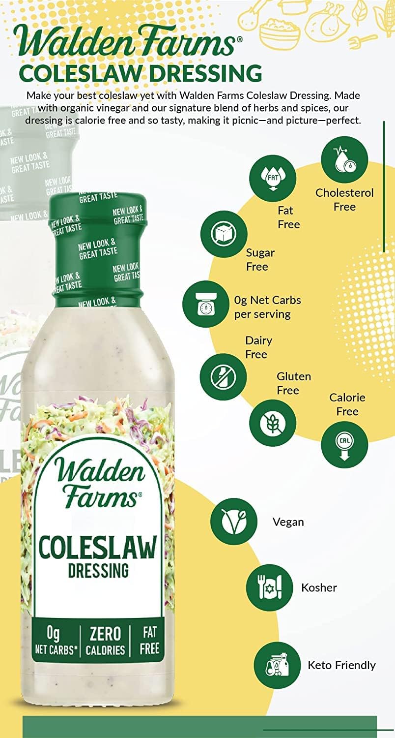 Walden Farms Dairy-free Coleslaw Dressing bottle suitable for vegan recipes.