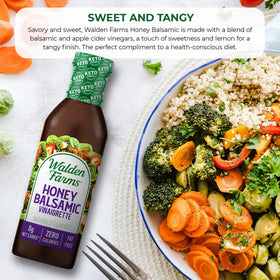 Salad dressed with Walden Farms Honey Balsamic Vinaigrette, vibrant and flavorful.