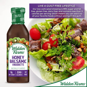 Dressing drizzle over quinoa bowls with Walden Farms Honey Balsamic Vinaigrette.