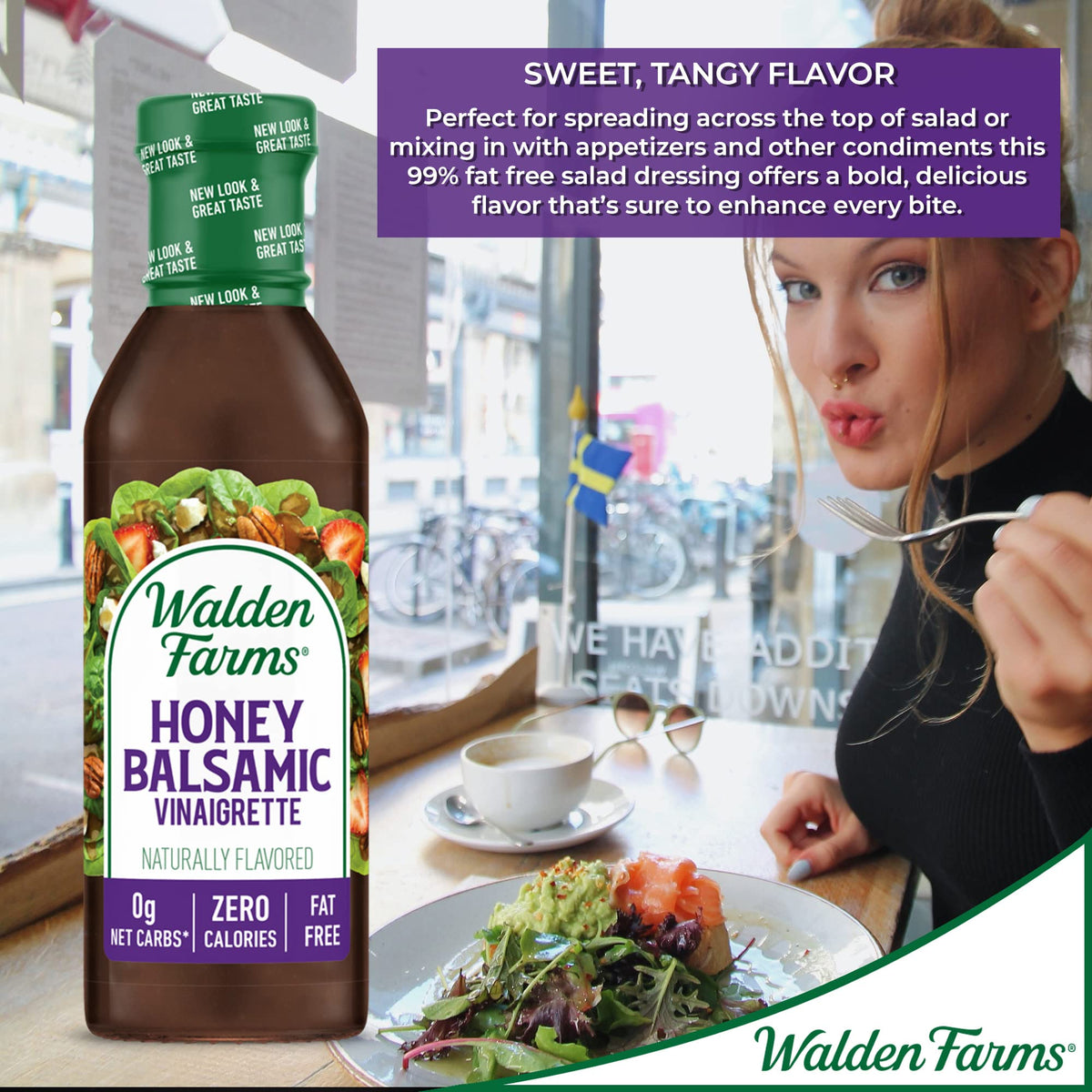 Two-pack Walden Farms dressing set on kitchen counter.