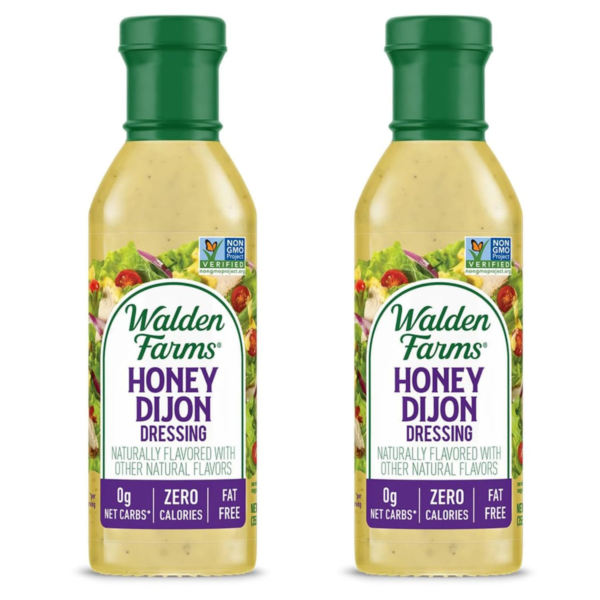 Walden Farms Honey Dijon Dressing two-pack front view, zero calories per serving.