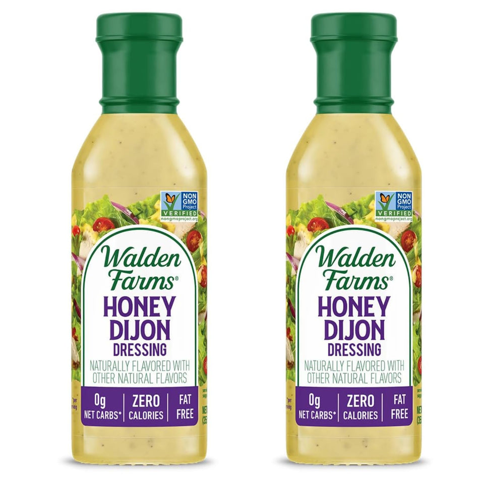 Walden Farms Honey Dijon Dressing two-pack front view, zero calories per serving.