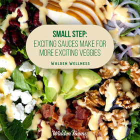 Walden Farms Honey Dijon Dressing dipping chicken tenders, flavorful and sugar-free.