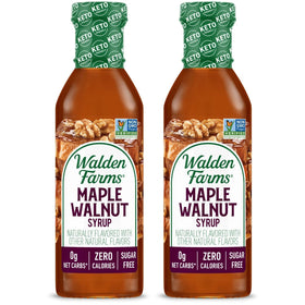 Walden Farms Maple Walnut Syrup bottle front with zero calories claim for breakfast