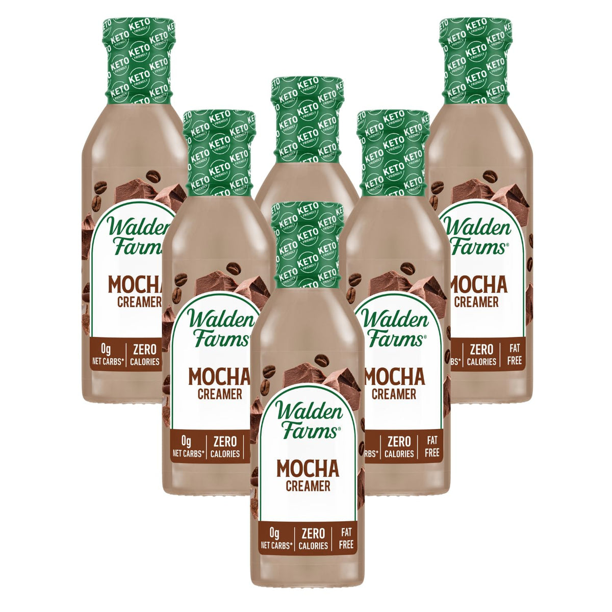 Walden Farms Mocha Coffee Creamer bottle front showing bold mocha flavor and zero calories