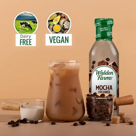 Walden Farms 6-pack display highlighting zero calories and sugar-free mocha option