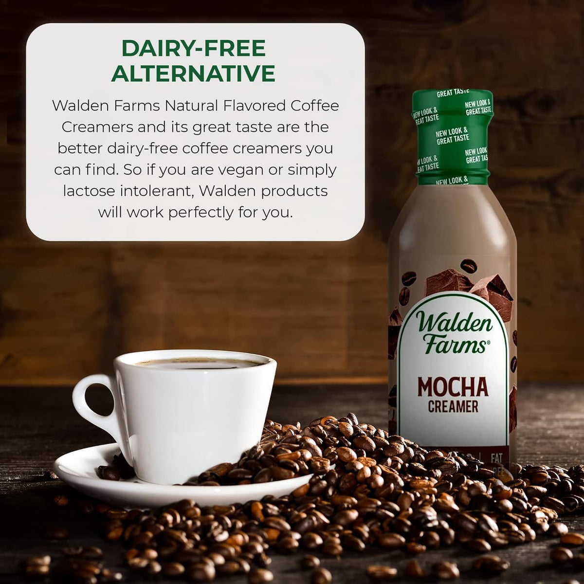 Walden Farms Mocha Coffee Creamer being poured into a cup for a creamy, sugar-free boost